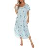 AVIIER Cotton Nightgowns for Women Sleeveless House Dress Ladies Long Nightdress with Pockets S-XXL(Blue Star)