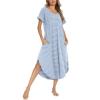 AVIIER Cotton Nightgowns for Women Sleeveless House Dress Ladies Long Nightdress with Pockets S-XXL(Blue While)