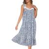 AVIIER Cotton Nightgowns for Women Sleeveless House Dress Ladies Long Nightdress with Pockets S-XXL(Blue White Flower)
