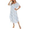 AVIIER Cotton Nightgowns for Women Sleeveless House Dress Ladies Long Nightdress with Pockets S-XXL(Blue and White)