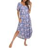 AVIIER Cotton Nightgowns for Women Sleeveless House Dress Ladies Long Nightdress with Pockets S-XXL(Deep Blue Flower)