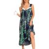 AVIIER Cotton Nightgowns for Women Sleeveless House Dress Ladies Long Nightdress with Pockets S-XXL(Green Flower)