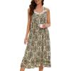 AVIIER Cotton Nightgowns for Women Sleeveless House Dress Ladies Long Nightdress with Pockets S-XXL(Leaf)