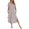 AVIIER Cotton Nightgowns for Women Sleeveless House Dress Ladies Long Nightdress with Pockets S-XXL(Leaves-2)
