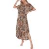 AVIIER Cotton Nightgowns for Women Sleeveless House Dress Ladies Long Nightdress with Pockets S-XXL(Leopard)