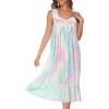 AVIIER Cotton Nightgowns for Women Sleeveless House Dress Ladies Long Nightdress with Pockets S-XXL(Macaron)