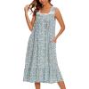 AVIIER Cotton Nightgowns for Women Sleeveless House Dress Ladies Long Nightdress with Pockets S-XXL(Mini Blue Green)