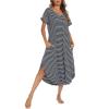 AVIIER Cotton Nightgowns for Women Sleeveless House Dress Ladies Long Nightdress with Pockets S-XXL(Navy Blue While)