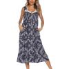 AVIIER Cotton Nightgowns for Women Sleeveless House Dress Ladies Long Nightdress with Pockets S-XXL(Navy Flower)