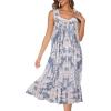 AVIIER Cotton Nightgowns for Women Sleeveless House Dress Ladies Long Nightdress with Pockets S-XXL(Navy Tie Dye)