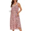 AVIIER Cotton Nightgowns for Women Sleeveless House Dress Ladies Long Nightdress with Pockets S-XXL(Pink Rose)