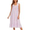 AVIIER Cotton Nightgowns for Women Sleeveless House Dress Ladies Long Nightdress with Pockets S-XXL(Purple Flower)