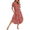 AVIIER Cotton Nightgowns for Women Sleeveless House Dress Ladies Long Nightdress with Pockets S-XXL(Red Flower)