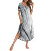 AVIIER Cotton Nightgowns for Women Sleeveless House Dress Ladies Long Nightdress with Pockets S-XXL(Tie Dye-gray)