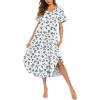 AVIIER Cotton Nightgowns for Women Sleeveless House Dress Ladies Long Nightdress with Pockets S-XXL(White Flower 2)