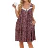 AVIIER Cotton Nightgowns for Women Sleeveless Night Gown with Pockets(Leopard)