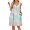 AVIIER Cotton Nightgowns for Women Sleeveless Night Gown with Pockets(Macaron)