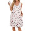 AVIIER Cotton Nightgowns for Women Sleeveless Night Gown with Pockets(White Cherry)