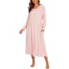 AVIIER Long Sleeve Nightgowns for Women Soft Cotton Victorian Night Gowns Ladies Sleepwear with Pockets(Pink)