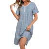 AVIIER Nightgowns for Women Soft Cotton Night Gowns Short Sleeve Sleepwear Comfy Night Shirts(Blue Flower)