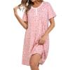 AVIIER Nightgowns for Women Soft Cotton Night Gowns Short Sleeve Sleepwear Comfy Night Shirts(Pink Floral)