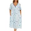 AVIIER Nightgows for Women Soft Cotton Night Shirts Short Sleeve Sleepwear with Pockets(Blue Star)