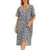 AVIIER Nightgows for Women Soft Cotton Night Shirts Short Sleeve Sleepwear with Pockets(Daisy)