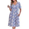 AVIIER Nightgows for Women Soft Cotton Night Shirts Short Sleeve Sleepwear with Pockets(Drak Blue Flower)