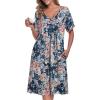 AVIIER Nightgows for Women Soft Cotton Night Shirts Short Sleeve Sleepwear with Pockets(Navy Flower)