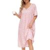 AVIIER Nightgows for Women Soft Cotton Night Shirts Short Sleeve Sleepwear with Pockets(Pink Flower 2)