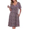 AVIIER Nightgows for Women Soft Cotton Night Shirts Short Sleeve Sleepwear with Pockets(Purple Flower)