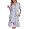 AVIIER Nightgows for Women Soft Cotton Night Shirts Short Sleeve Sleepwear with Pockets(Sky Flower)