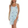 AVIIER Womens Nightgown Soft Cotton Sleeveless Sleep Shirts Wide Strap Nightshirts Full Slip Sleepwear(Blue Star)