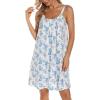 AVIIER Womens Nightgown Soft Cotton Sleeveless Sleep Shirts Wide Strap Nightshirts Full Slip Sleepwear(Blue and White)