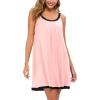 AVIIER Womens Nightgown Soft Cotton Sleeveless Sleep Shirts Wide Strap Nightshirts Full Slip Sleepwear(Pink)