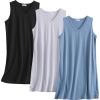 PNAEONG 3 Pack Womens Cotton Nightgown V Neck Nightshirts Sleeveless Sleepwear Casual Print Sleepdress(C Black+c Coffee+c Good Night)
