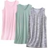 PNAEONG 3 Pack Womens Cotton Nightgown V Neck Nightshirts Sleeveless Sleepwear Casual Print Sleepdress(Coffee+dark Green+c Pink)