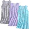 PNAEONG 3 Pack Womens Cotton Nightgown V Neck Nightshirts Sleeveless Sleepwear Casual Print Sleepdress(Coffee+fly+purple)