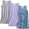 PNAEONG 3 Pack Womens Cotton Nightgown V Neck Nightshirts Sleeveless Sleepwear Casual Print Sleepdress(Coffee+good Night+purple)