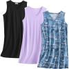 PNAEONG 3 Pack Womens Cotton Nightgown V Neck Nightshirts Sleeveless Sleepwear Casual Print Sleepdress(Good Night+c Black+c Purple)