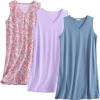 PNAEONG 3 Pack Womens Cotton Nightgown V Neck Nightshirts Sleeveless Sleepwear Casual Print Sleepdress(Pink Paisley+c Purple+c Good Night)