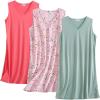 PNAEONG 3 Pack Womens Cotton Nightgown V Neck Nightshirts Sleeveless Sleepwear Casual Print Sleepdress(Pink+dark Green+c Paisley)