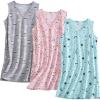 PNAEONG 3 Pack Womens Cotton Nightgown V Neck Nightshirts Sleeveless Sleepwear Casual Print Sleepdress(Pink+star+coffee)