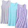 PNAEONG 3 Pack Womens Cotton Nightgown V Neck Nightshirts Sleeveless Sleepwear Casual Print Sleepdress(Purple+c Dragonfly+c Coffee)