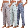 PNAEONG Pajama Pants Women 3 Pack Soft Cotton Lounge Pants Comfy Casual Pajama Bottoms with Elastic Waistband & Pockets(Set 1)