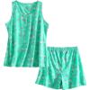 PNAEONG Women Cotton Sleepwear Short Sets Tank&Short Pajamas Sets XTSY208(Green Flamingo)