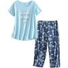 PNAEONG Women Pajama Set Sleepwear Tops with Capri Pants Casual and Fun Prints Pajama Sets(Blue Cats)