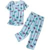 PNAEONG Women Pajama Set Sleepwear Tops with Capri Pants Casual and Fun Prints Pajama Sets(Blue Elephant)