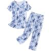 PNAEONG Women Pajama Set Sleepwear Tops with Capri Pants Casual and Fun Prints Pajama Sets(Blue Fireworks)