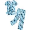 PNAEONG Women Pajama Set Sleepwear Tops with Capri Pants Casual and Fun Prints Pajama Sets(Blue Sheep)